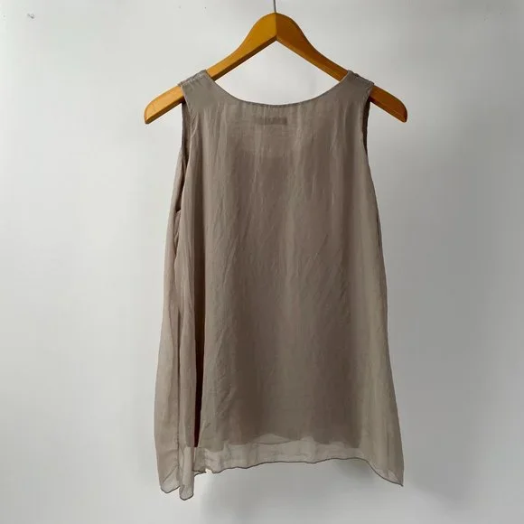 Tendenze Flowy Silk Sleeveless Tank Top Lace Detail Made In Italy, Size M - Picture 4 of 7